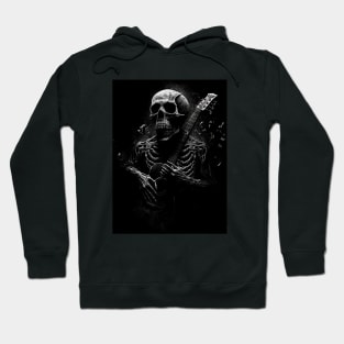 Skull Playing Guitar Black and White Hoodie